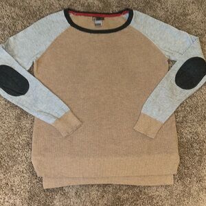 Lightweight cotton modal wool blend sweater with elbow patches size medium
